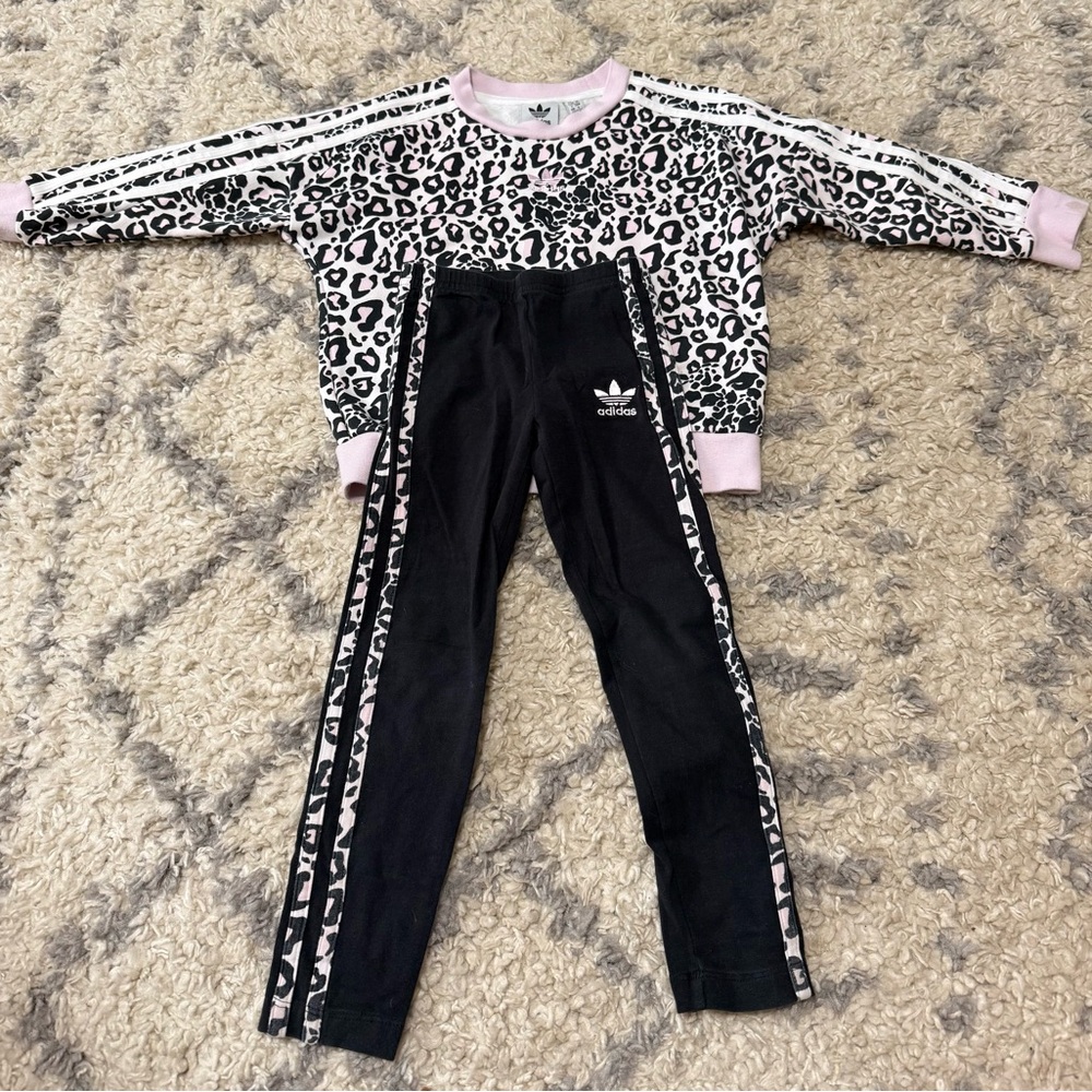 Adidas Pink Leopard Print Sweatshirt and Black Leggings